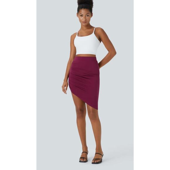 Halara Small  Mid Rise Ruched Asymmetrical Hem Bodycon Skirt NWT - Picture 1 of 7
